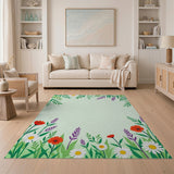 Floral Border Area Rug with Daisies Poppies Lavender