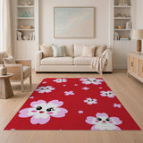 Kawaii Cherry Blossom Faces Red Area Rug