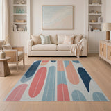 Abstract Geometric Oval Area Rug in Blues Coral