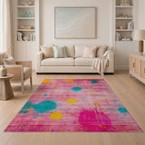 Vibrant Pink Teal Yellow Splatter Abstract Area Rug