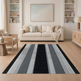 Black and White Geometric Modern Bold Black White Striped Geometric Rug