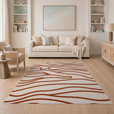 Wavy Terracotta on Beige Abstract Area Rug