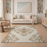 Elegant Beige Ornate Floral Medallion Rug