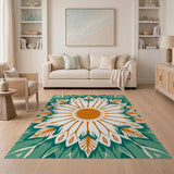 Teal Green Mandala Sunflower Area Rug