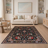 Intricate Red Floral Persian Rug on Black