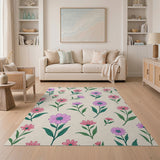 Whimsical Pink Purple Daisy Floral Area Rug