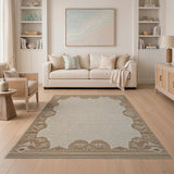 Beige Southwestern Area Rug with Tan Geometric Border