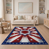 ODIKA Washable Americana Star Burst Patriotic Area Rug - Non-Slip Low Pile Red White Blue Rug