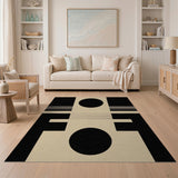 ODIKA Washable Abstract Geometric Rug - Modern Mid-Century Bauhaus Black & Cream Low Pile Area Rug