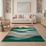 Green Layered Mountain Sunset Area Rug