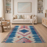 Blue Teal Southwestern Geometric Runner Rug