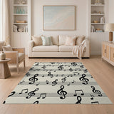 Melodic Notes Clefs Black White Area Rug