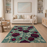 Burgundy Rose Trellis Climbing Area Rug