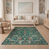Ornate Teal Persian Floral Medallion Rug