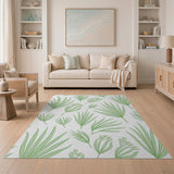 Lush Green Palm Frond Pattern Area Rug