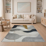 Abstract Grey Wave Geometric Area Rug