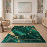 Emerald Green Gold Vein Abstract Green Area Rug