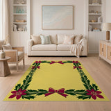 Festive Poinsettia Holly Border Area Rug