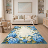 Blue Hydrangea Floral Washable Area Rug