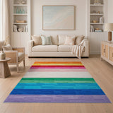 Vibrant Multi-Color Striped Geometric Geometric Modern Area Rug