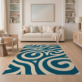 Abstract Area Blue and Teal Teal Swirl Abstract Area Rug