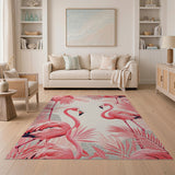 Vibrant Pink Flamingos Leaf Area Rug