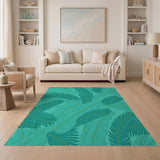 Teal Palm Leaf Area Rug