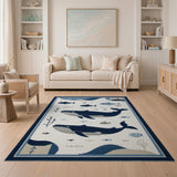 Navy Whale Playful Fish Nautical Area Rug