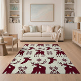 Festive Burgundy Reindeer Silhouette Area Rug