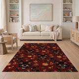 Grinning Black Cat Halloween Pumpkin Rug