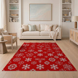 Red Snowflake Geometric Pattern Area Rug