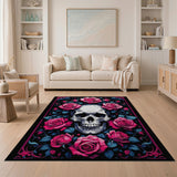 Pink Roses Skull Area Rug