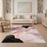 Pink Marble Gold Vein Abstract Area Rug