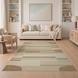 Beige and Neutral Beige Geometric Abstract Woven Area Rug