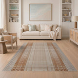 Tan Rust Geometric Diamond Stripe Rug