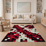Red Pixelated Geometric Area Rug