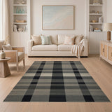 Modern Black Grey Plaid Check Area Rug