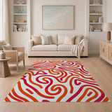 Abstract Area Vibrant Orange Wavy Abstract Area Rug