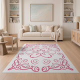 Pink Elegant Pink Floral Swirl Area Rug