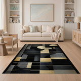 Gold Black Geometric Abstract Area Rug