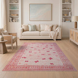 Floral Vintage Whimsical Pink Butterfly Area Rug