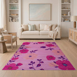Vibrant Pink Poppy Floral Area Rug