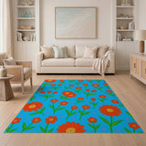 Vibrant Red Daisy Tulip Floral Area Rug