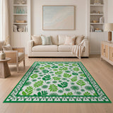 Vibrant Green Leaf Floral Area Rug