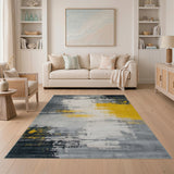 Modern Grey Yellow Brushstroke Abstract Area Rug