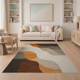Modern Abstract Earth Tone Washable Area Rug, Low Pile Non-Slip