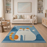 Dreamy Cartoon Cat Area Rug in Blue Sky