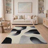 Fluid Black White Abstract Area Rug
