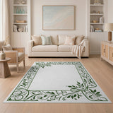 Elegant Green Floral Vine Border Area Rug