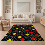 ODIKA Neon Retro Geometric Washable Area Rug - Low Pile Non-Slip Abstract Rug